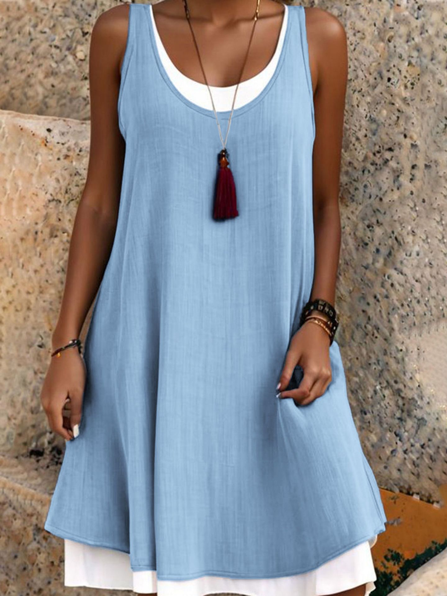 👗Women 2-in-1 Linen Sleeveless Pocket Summer Dress