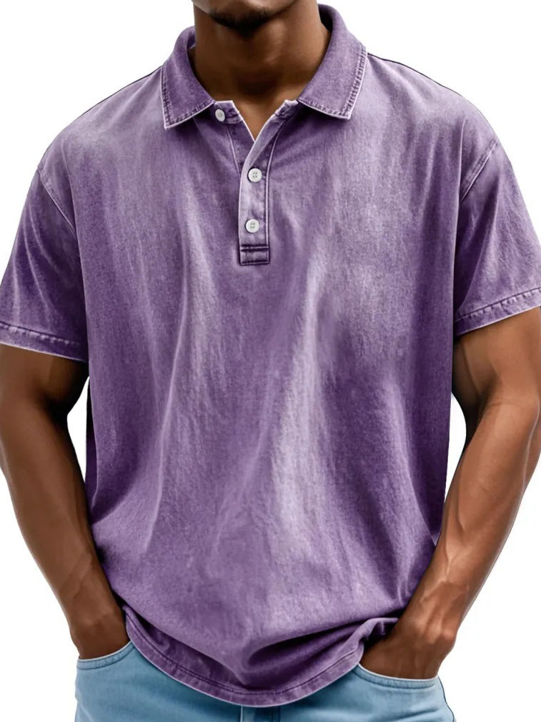 Clearance Sale🔥Men’s Vintage Washed Short Sleeve Polo Shirt, Casual Collared 3-Button Tee