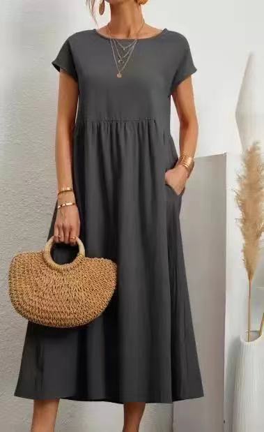 Last Day Promotion! 🔥Women’s Short Sleeve Midi Dress with Side Pockets👗