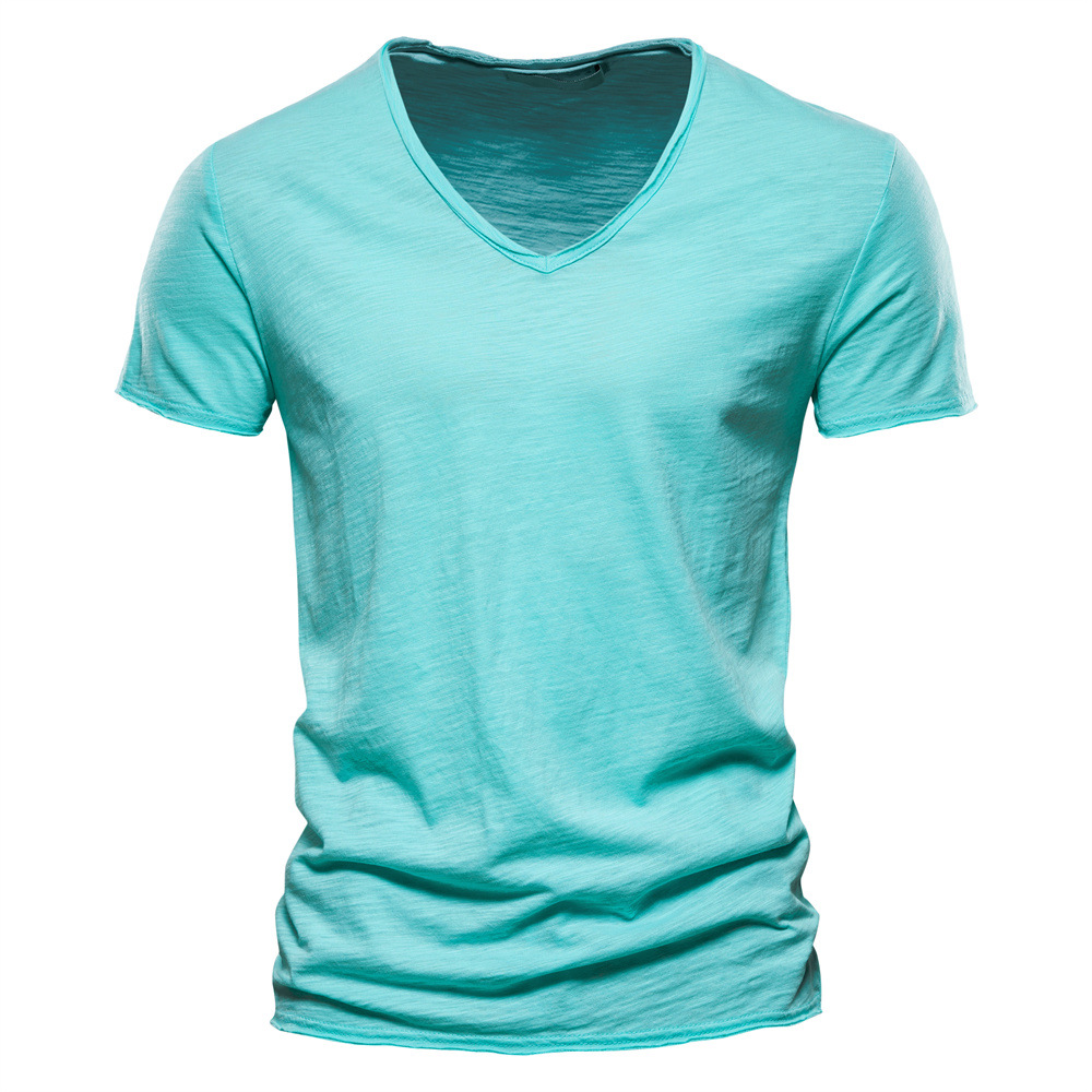 Men’s Solid 100% Cotton V-Neck Slim Fit Short Sleeve Casual Tee