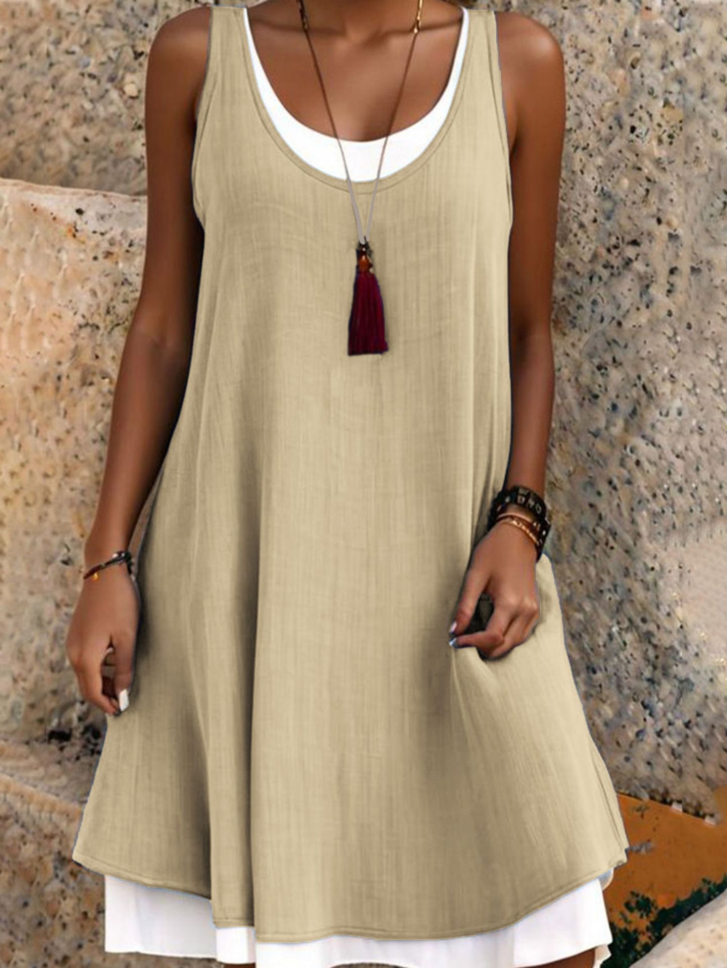 👗Women 2-in-1 Linen Sleeveless Pocket Summer Dress