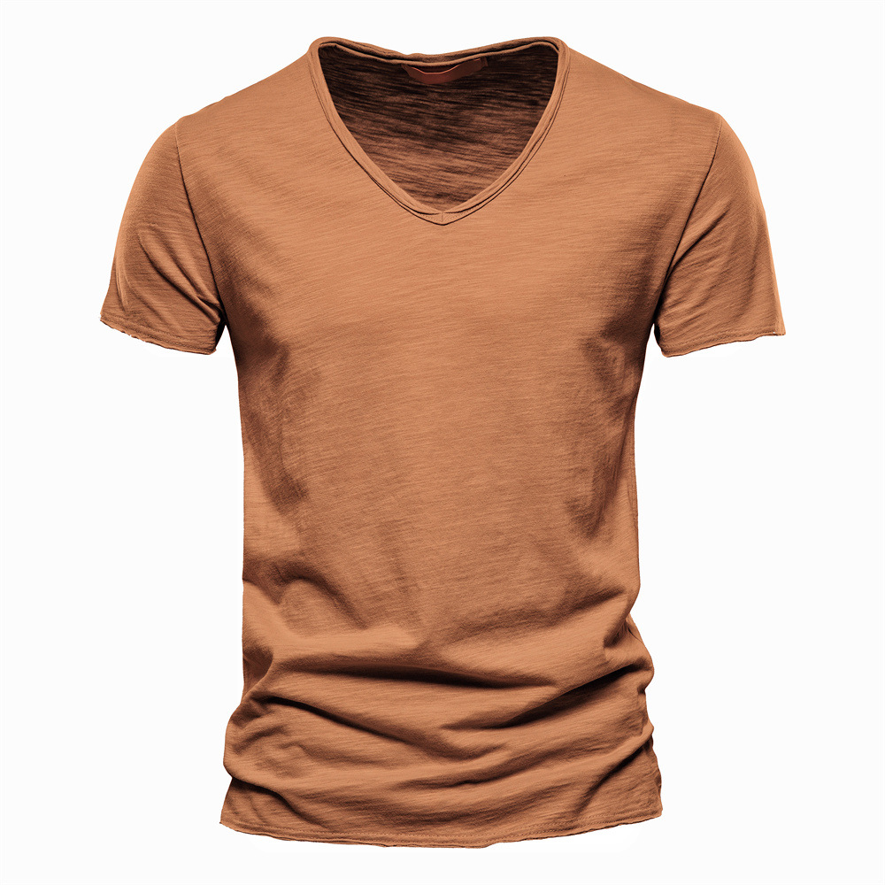 Men’s Solid 100% Cotton V-Neck Slim Fit Short Sleeve Casual Tee