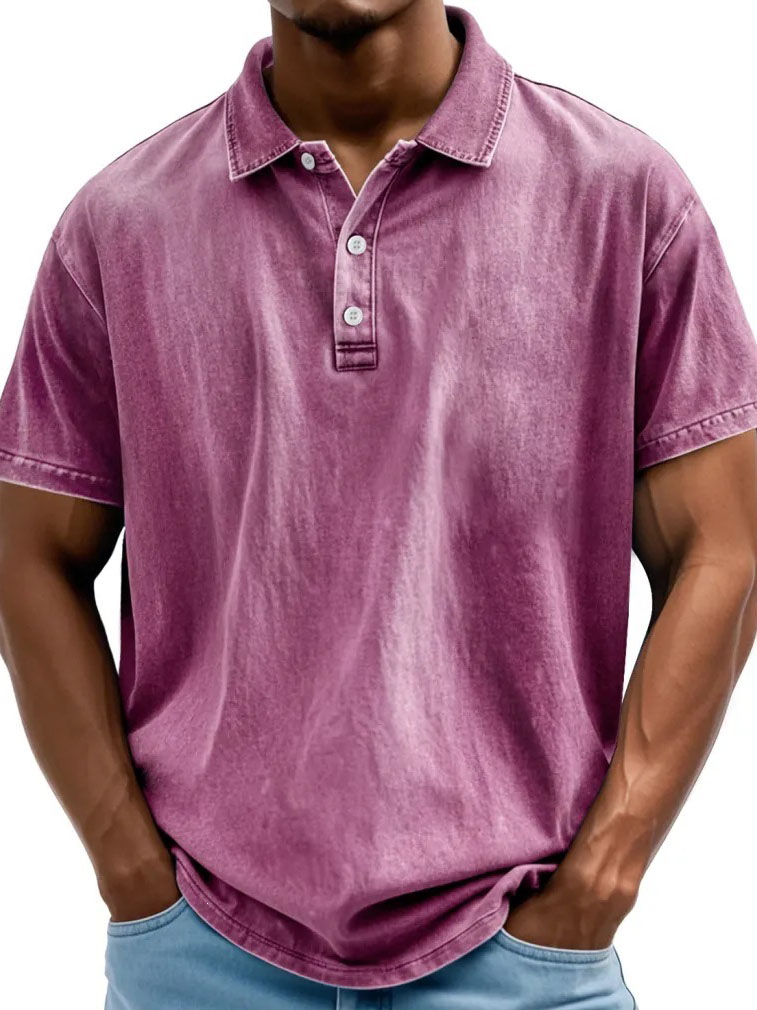 Clearance Sale🔥Men’s Vintage Washed Short Sleeve Polo Shirt, Casual Collared 3-Button Tee