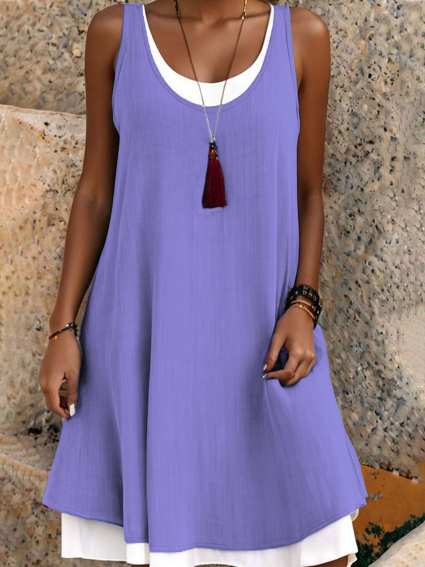 👗Women 2-in-1 Linen Sleeveless Pocket Summer Dress