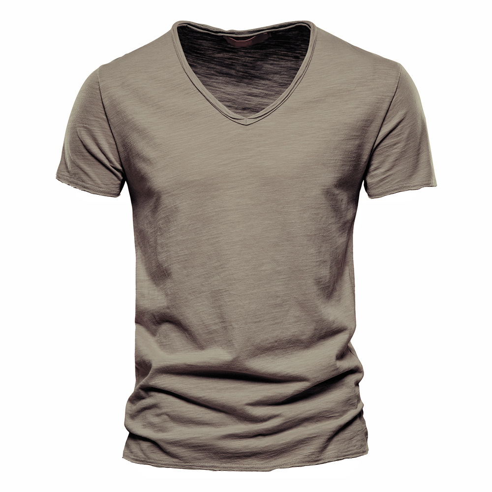Men’s Solid 100% Cotton V-Neck Slim Fit Short Sleeve Casual Tee