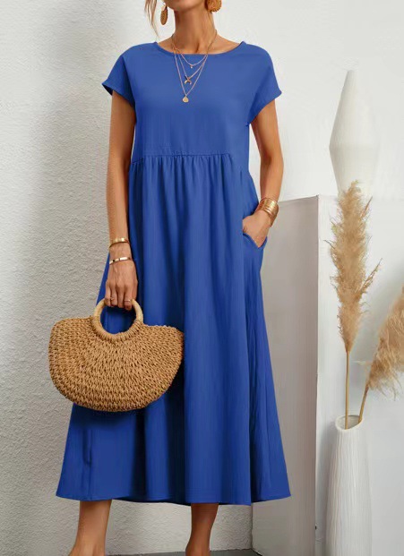 Last Day Promotion! 🔥Women’s Short Sleeve Midi Dress with Side Pockets👗