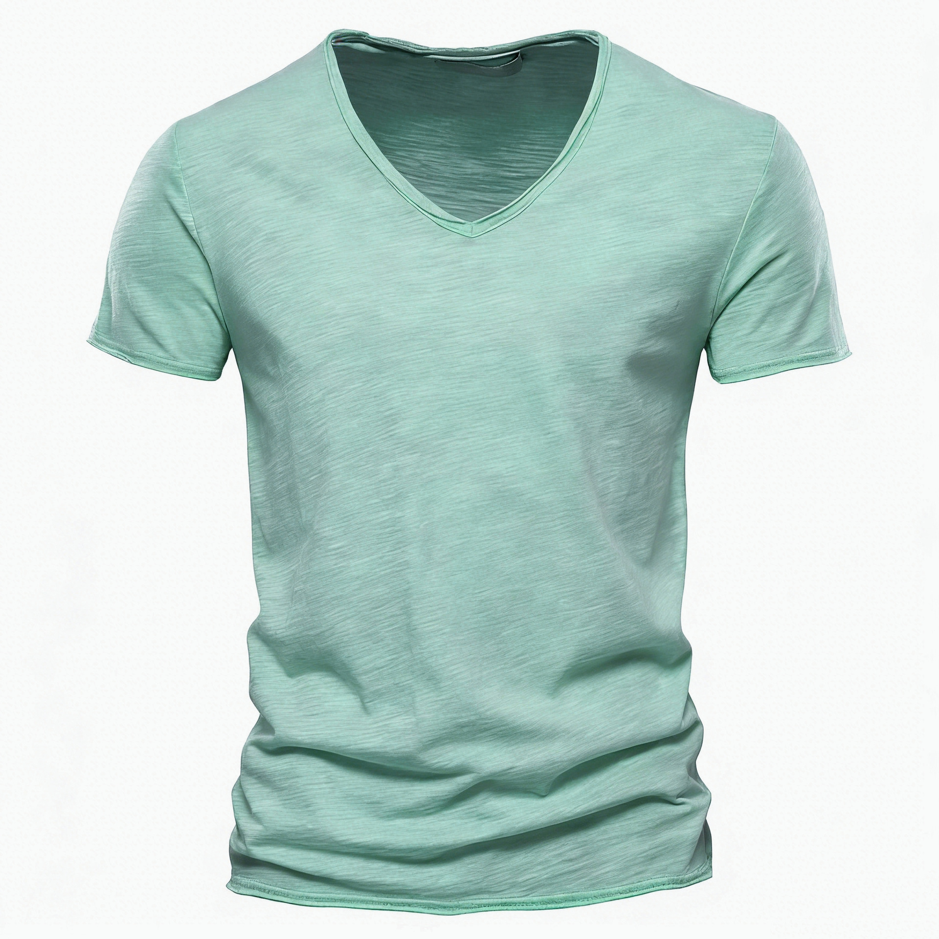 Men’s Solid 100% Cotton V-Neck Slim Fit Short Sleeve Casual Tee