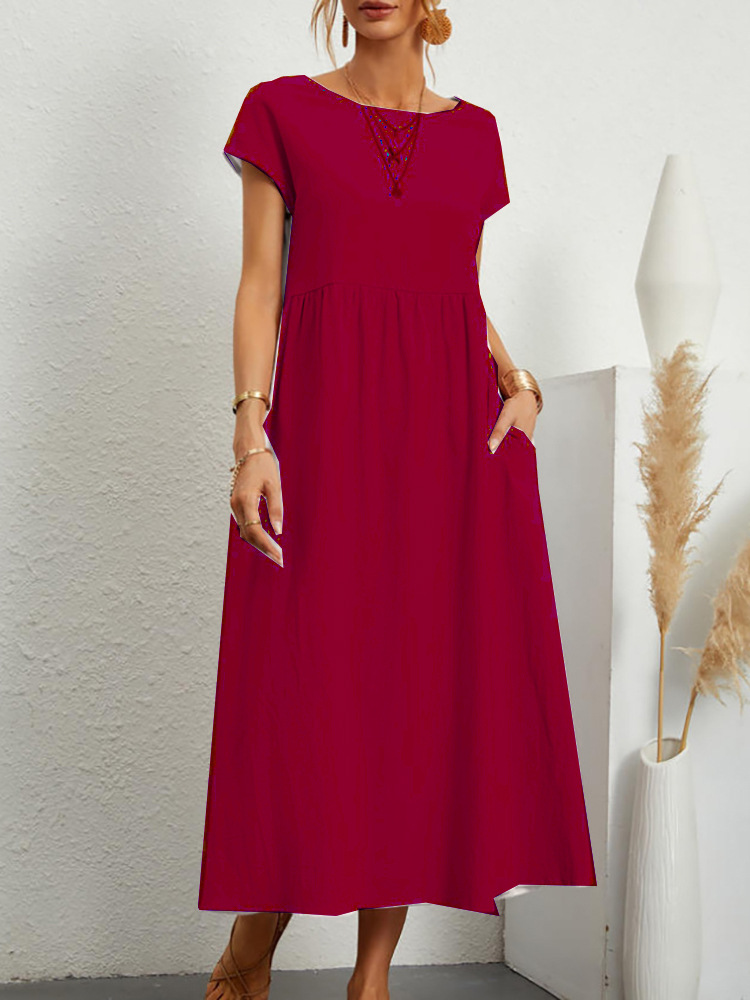 Last Day Promotion! 🔥Women’s Short Sleeve Midi Dress with Side Pockets👗