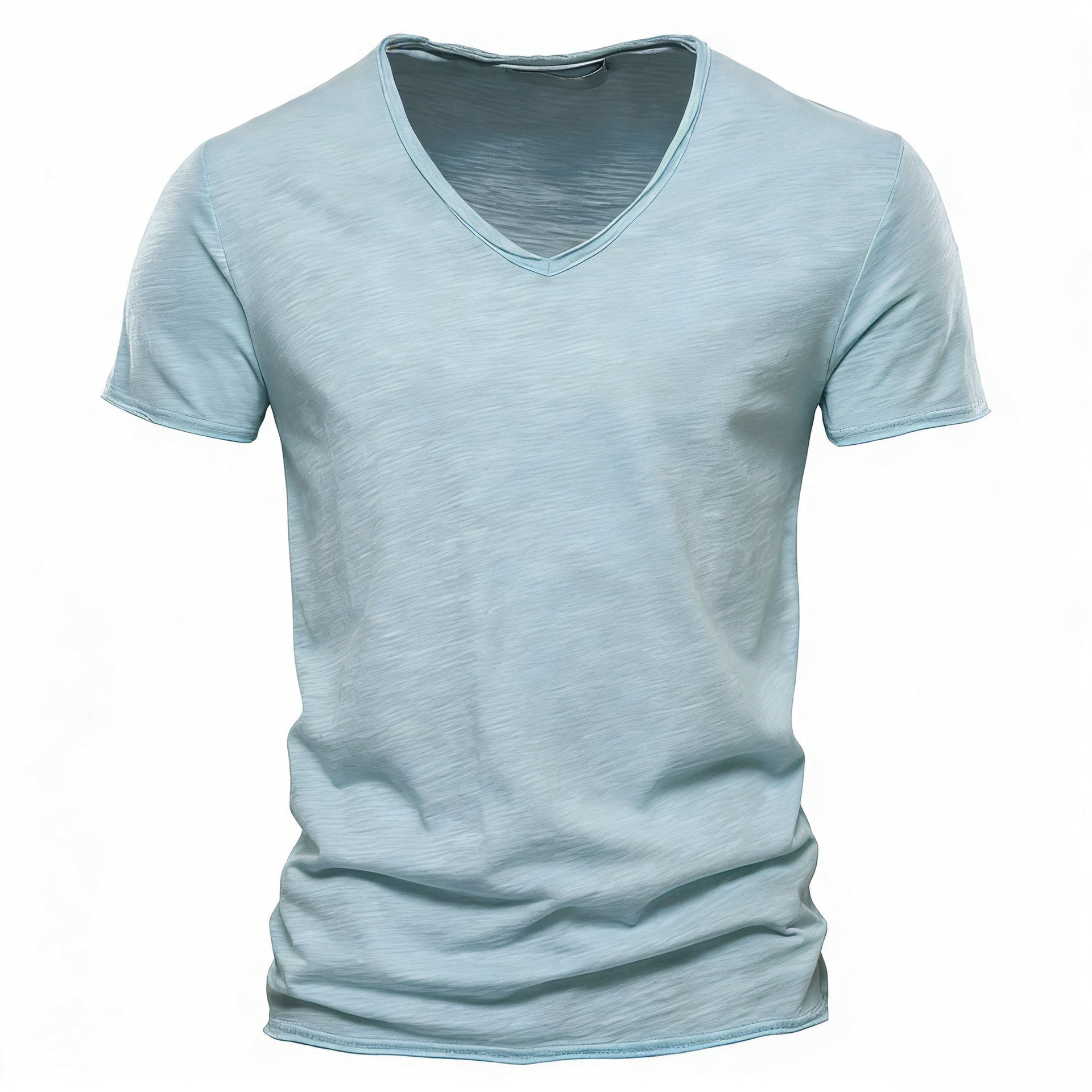 Men’s Solid 100% Cotton V-Neck Slim Fit Short Sleeve Casual Tee