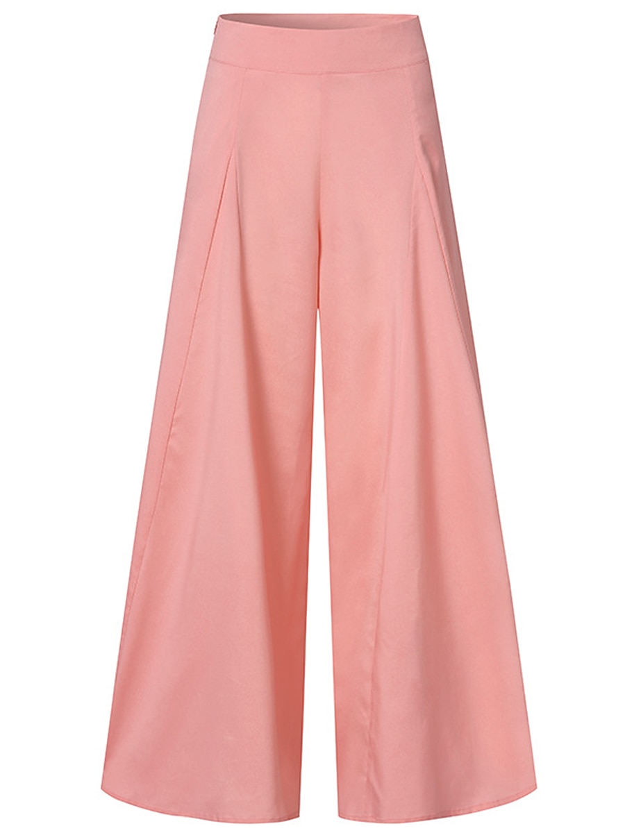 Women's Wide Leg Pants Trousers Fashion Streetwear Full Length High Waist Plain Pocket Ruched Butt Lifting High Cut Comfort Breathability Soft Micro-elastic Vacation Street Daily Camel Grey Black Pink 2026 - CHF25 –P14