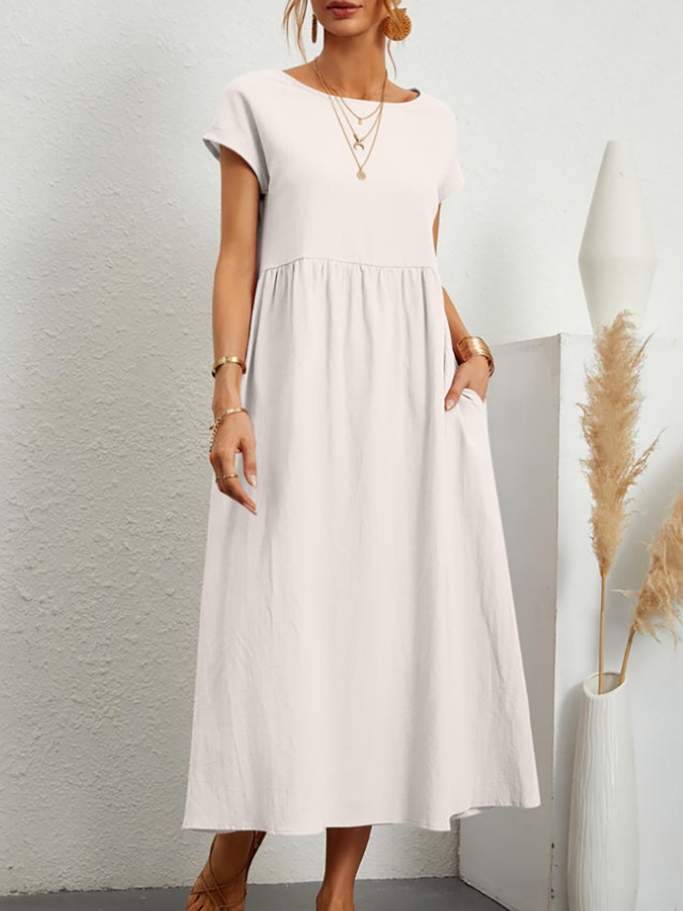 Last Day Promotion! 🔥Women’s Short Sleeve Midi Dress with Side Pockets👗