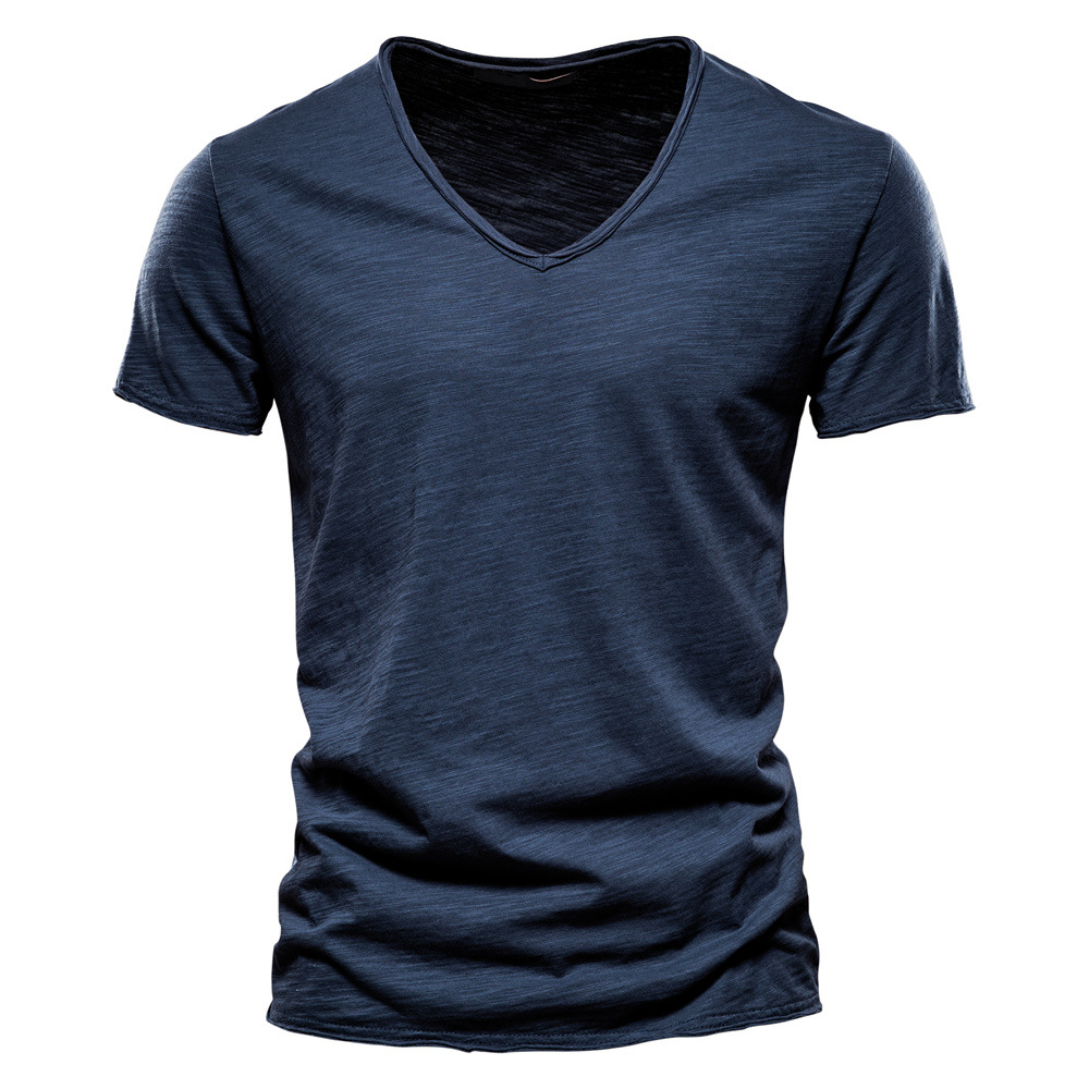 Men’s Solid 100% Cotton V-Neck Slim Fit Short Sleeve Casual Tee