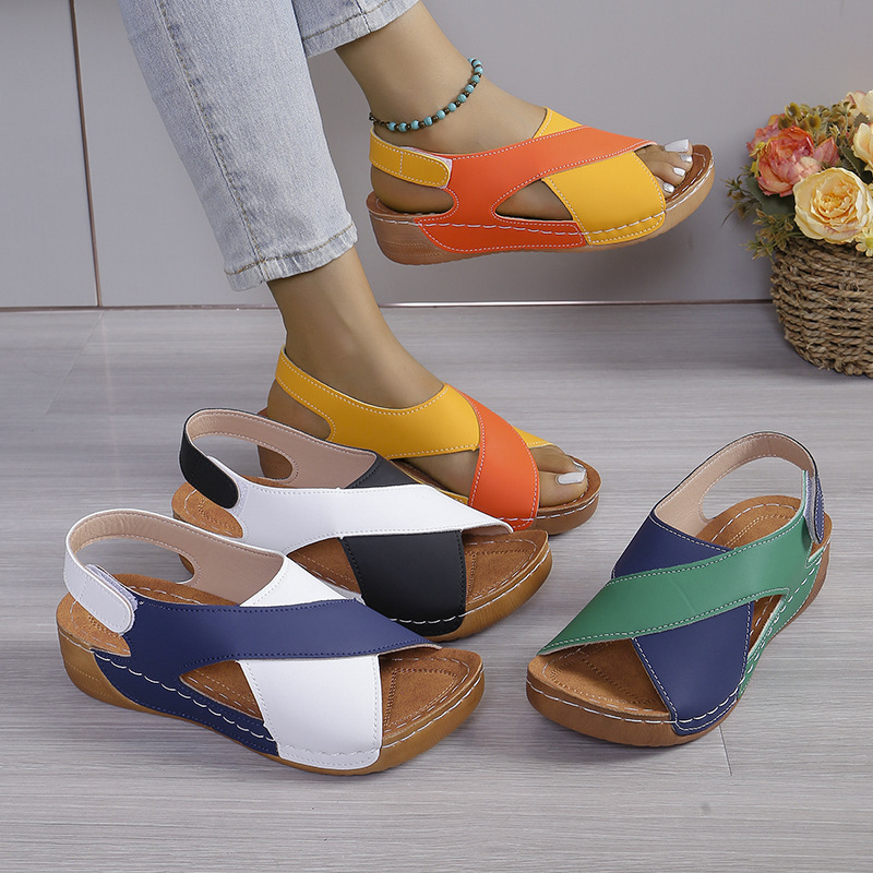 Women Platform Color Block Roman Sandals,Open Toe Beach Slides