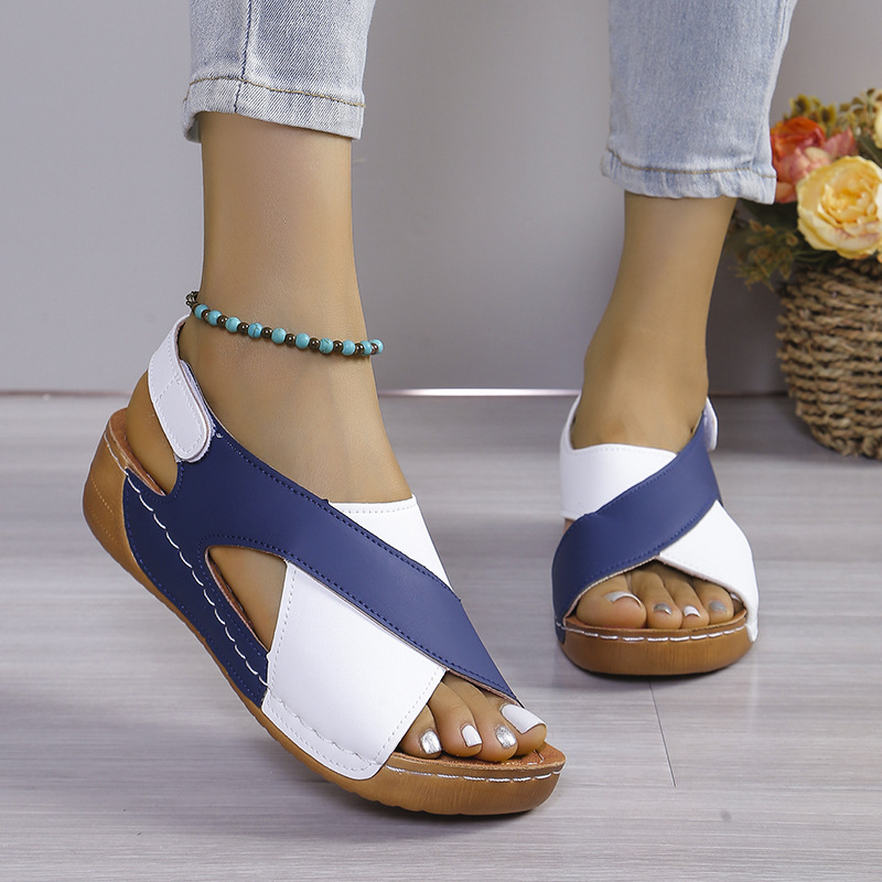 Women Platform Color Block Roman Sandals,Open Toe Beach Slides