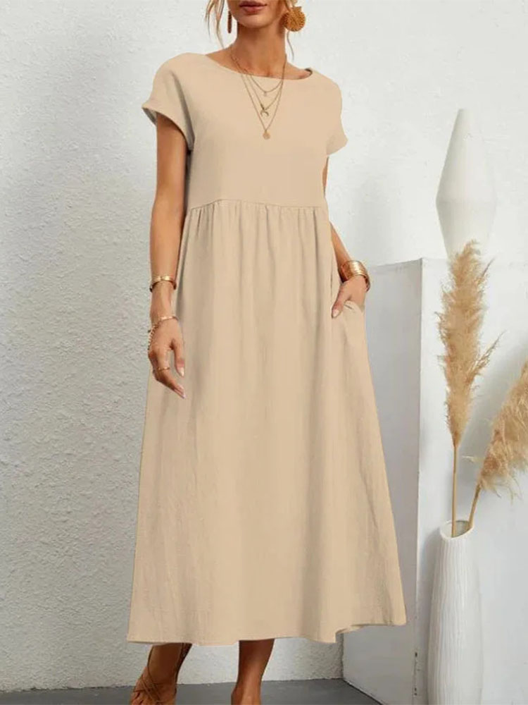 Last Day Promotion! 🔥Women’s Short Sleeve Midi Dress with Side Pockets👗