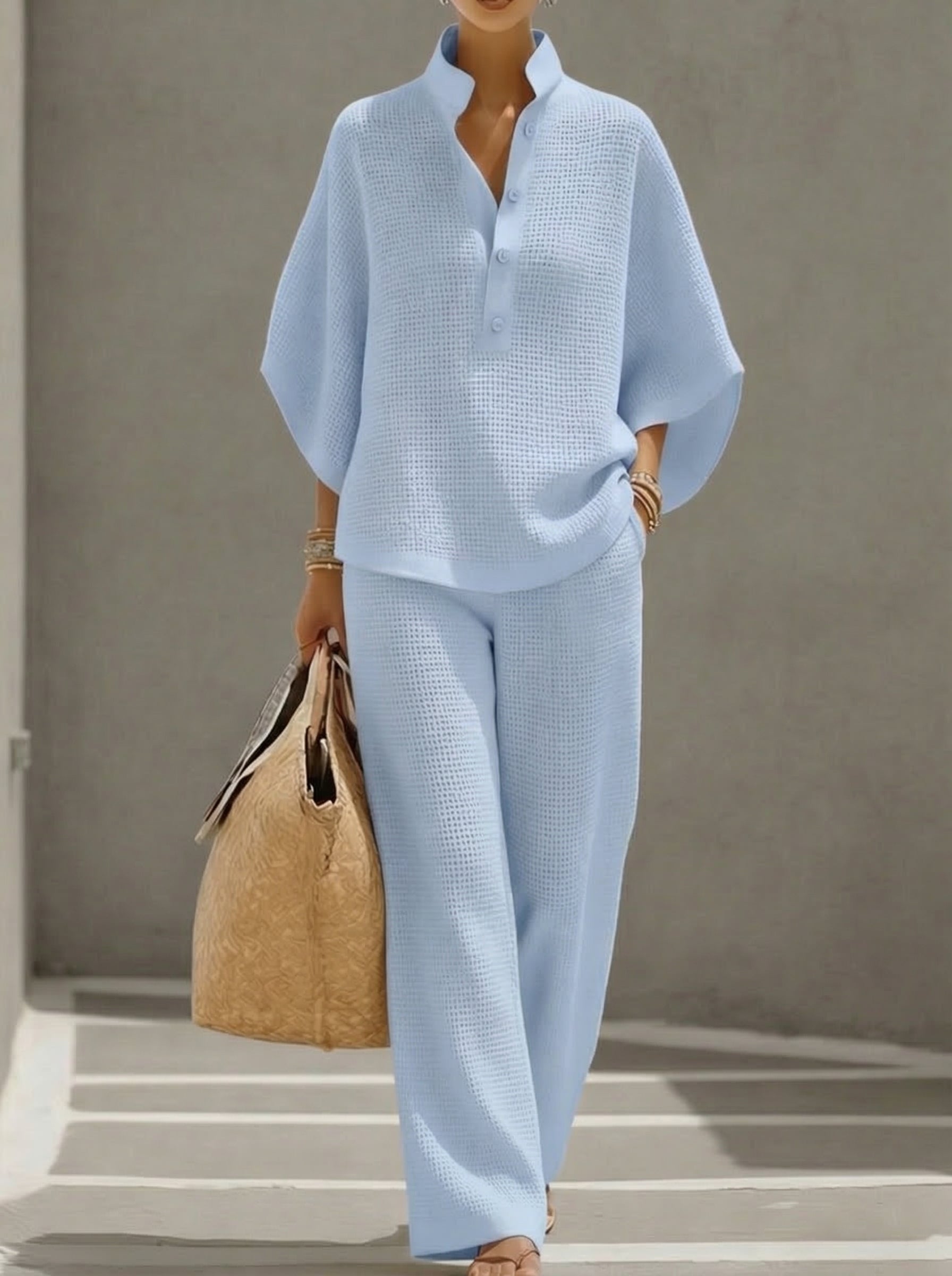 Women's Waffle Two-Piece Set（Plus Size Friendly）