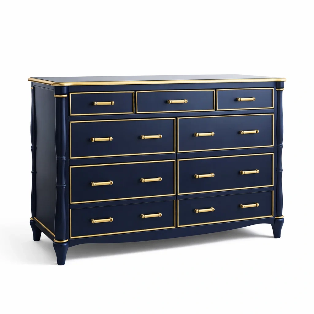 Cassettiera in Legno Blu e Oro con 9 Cassetti-COZYHOMENEST