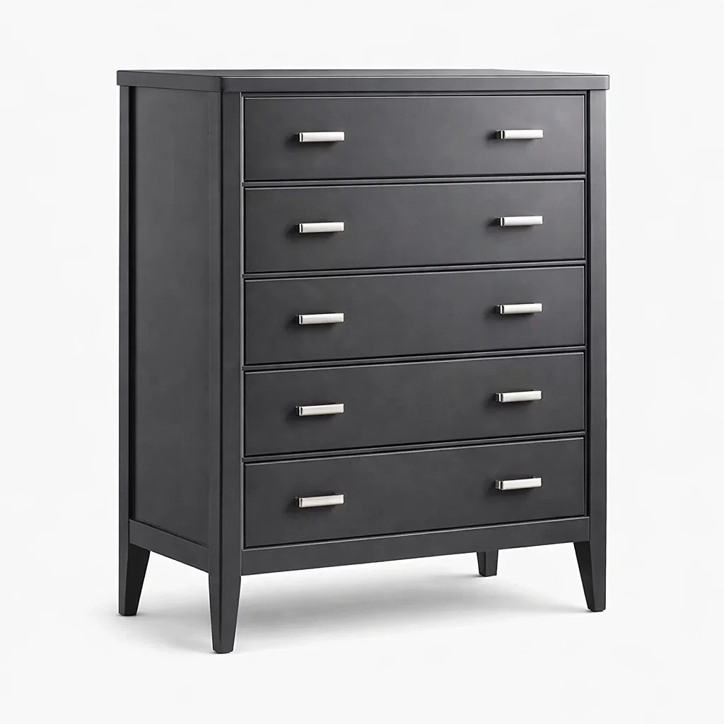 Cassettiera in Legno Massello Nero con 5 Cassetti-COZYHOMENEST