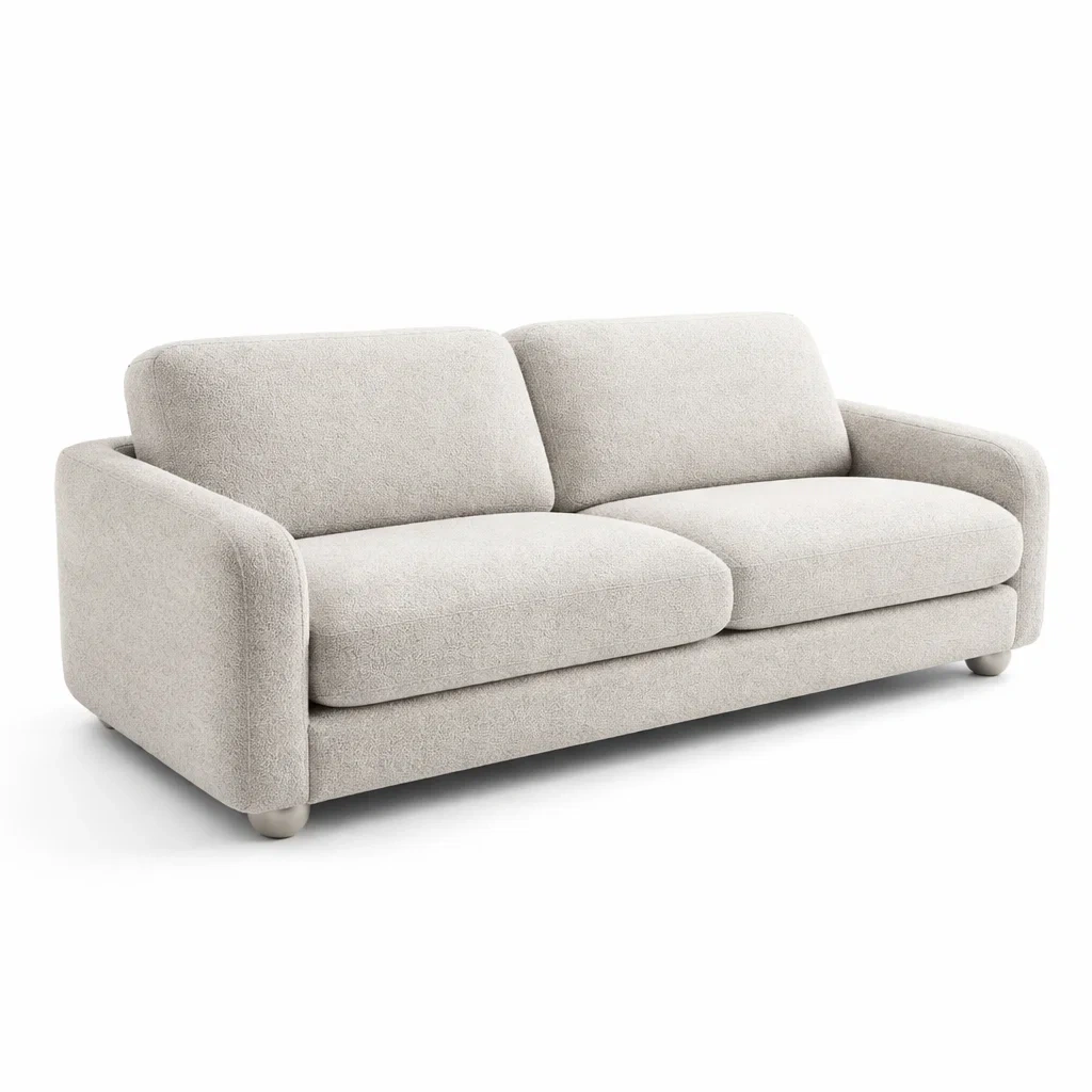 Divano a Tre Posti in Tessuto Bouclé Grigio-COZYHOMENEST