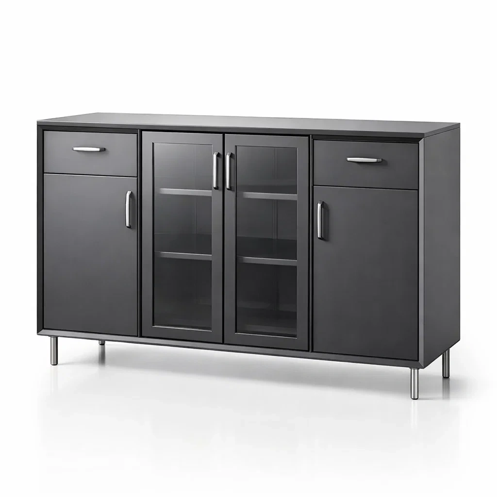 Credenza Grigia con Ante in Vetro Temperato-COZYHOMENEST