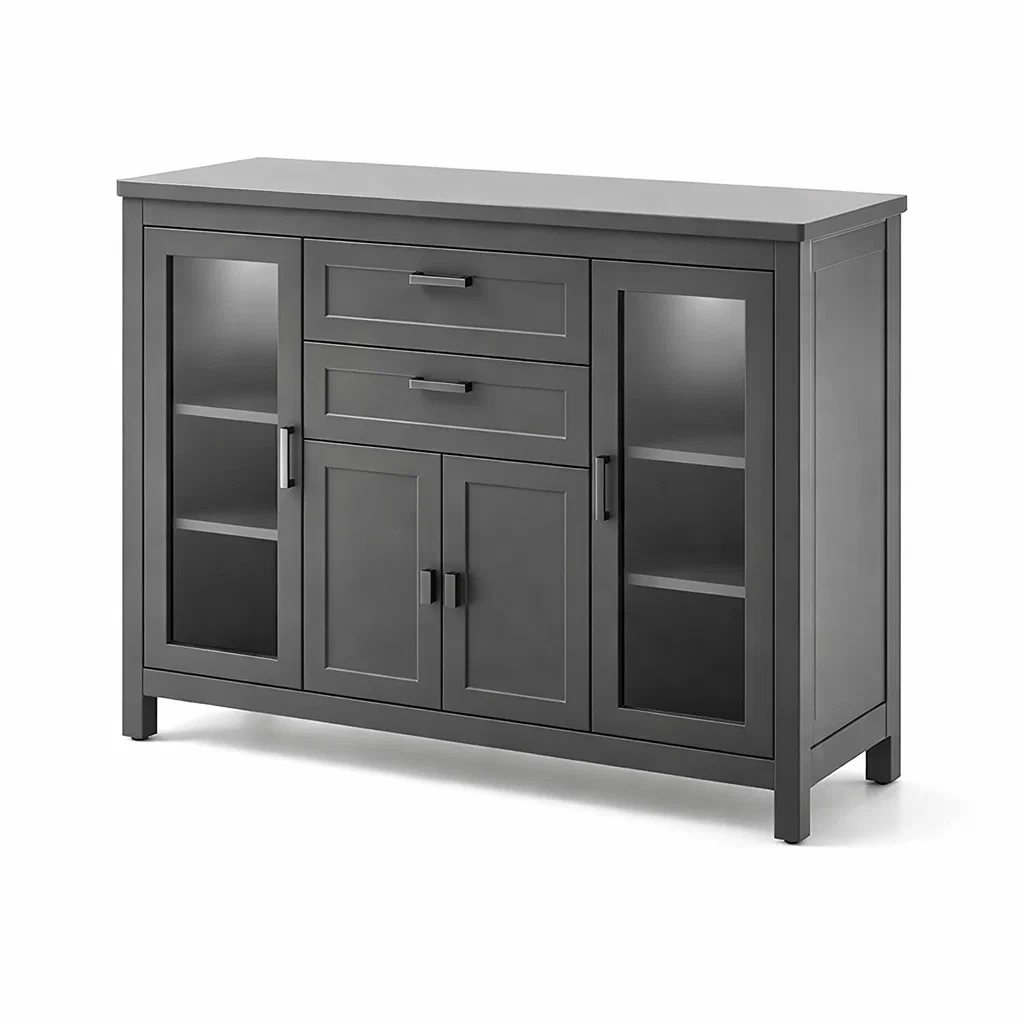 Credenza in MDF Grigio con Vetrinette in Vetro Temperato-COZYHOMENEST
