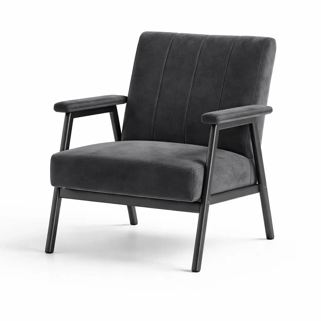 Poltrona in Tessuto Grigio Scuro con Struttura in Metallo-COZYHOMENEST