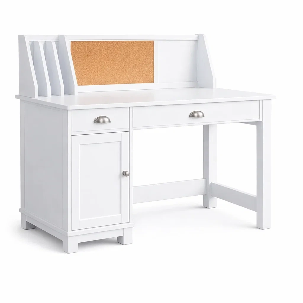 Scrivania in MDF Bianco e Sughero-COZYHOMENEST