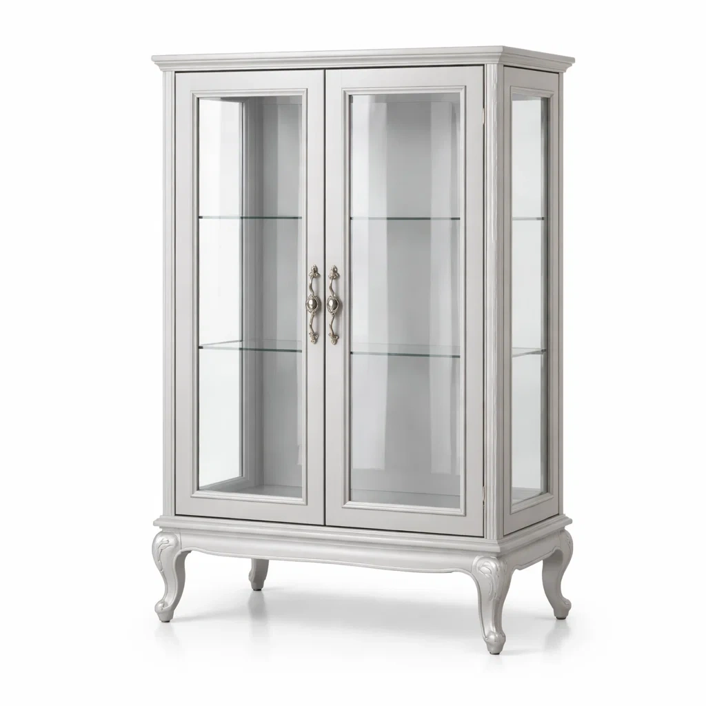 Vetrina in Legno con Ante e Ripiani in Vetro Temperato Argento-COZYHOMENEST