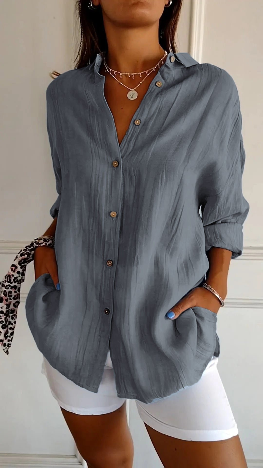 ☀️Summer Hot Sale 49% OFF🌈Women's Cotton and Linen Casual Single-Breasted Pleated Lapel Shirt
