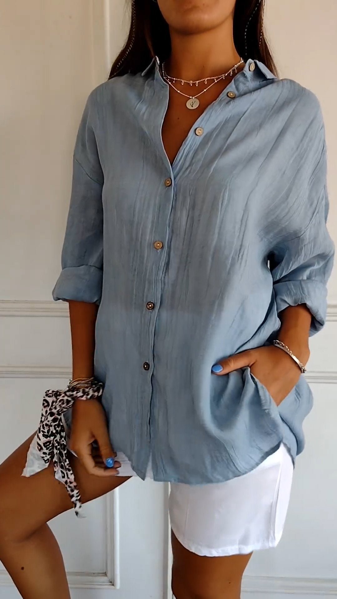 ☀️Summer Hot Sale 49% OFF🌈Women's Cotton and Linen Casual Single-Breasted Pleated Lapel Shirt