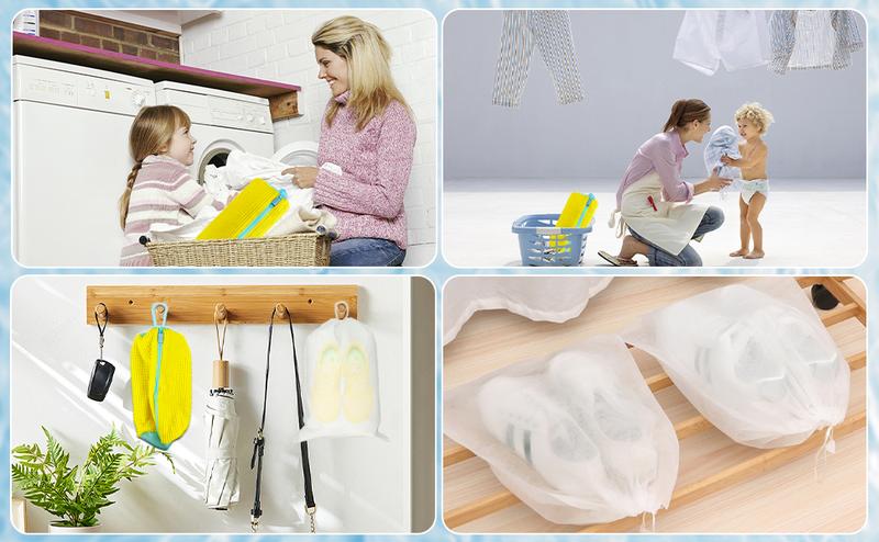 2-Pack XXL Shoe Washing Machine Bags &ndash; Reusable Sneaker Laundry Bags for Washer & Dryer, Sturdy Zipper with Hook, 360&deg; Clean for Tennis Shoes, Slippers &ndash; Includes 2 Yellow Shoe Dust Bags