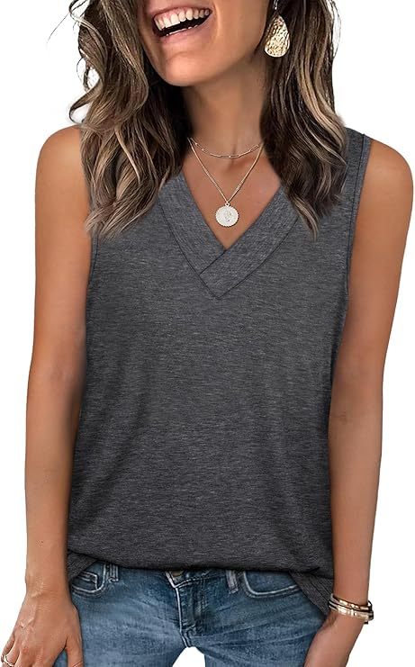 🎁Last Day Promotion 49% OFF✨Women's Sleeveless V-Neck Slimming Loose Fit Casual Tank Top T-Shirt
