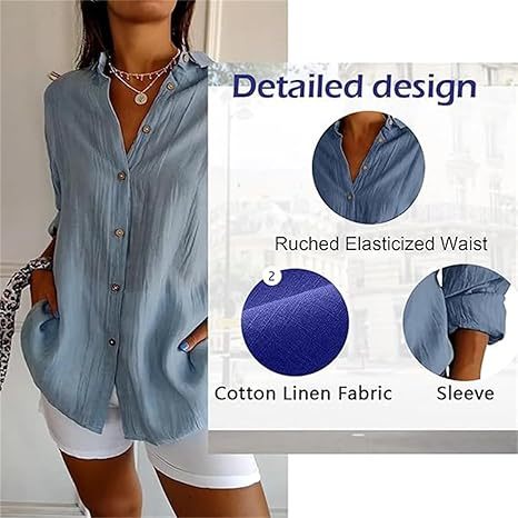 ☀️Summer Hot Sale 49% OFF🌈Women's Cotton and Linen Casual Single-Breasted Pleated Lapel Shirt