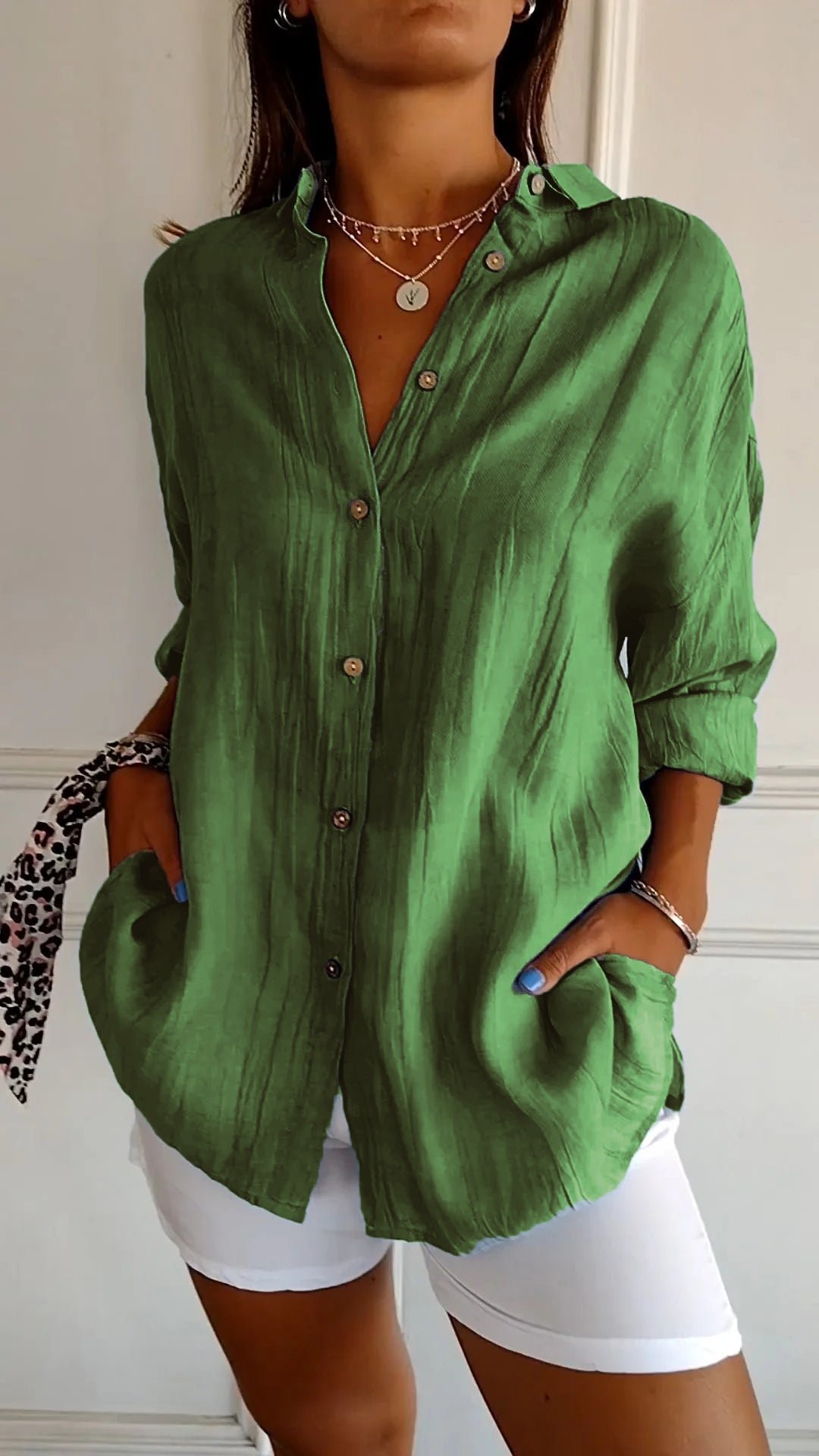 ☀️Summer Hot Sale 49% OFF🌈Women's Cotton and Linen Casual Single-Breasted Pleated Lapel Shirt