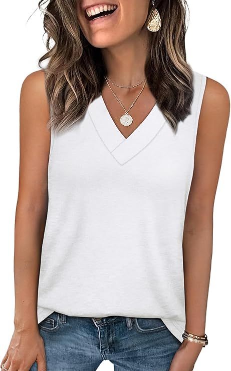🎁Last Day Promotion 49% OFF✨Women's Sleeveless V-Neck Slimming Loose Fit Casual Tank Top T-Shirt