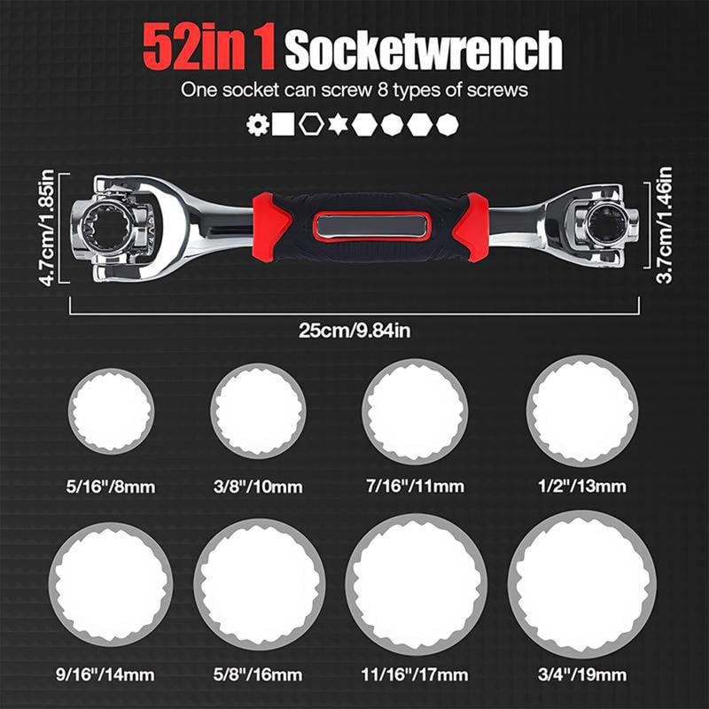Combination Wrench Set,Universal Wrench with Multifunction 360 Degree Rotating Head,52 in 1 Socket Wrench Tool,Spanner Tool for Home and Car Repair. Combination Wrench Set,Universal Wrench with Multifunction 360 Degree Rotating Head,52 in 1 Socket Wrench Tool,Spanner Tool for Home and Car Repair.