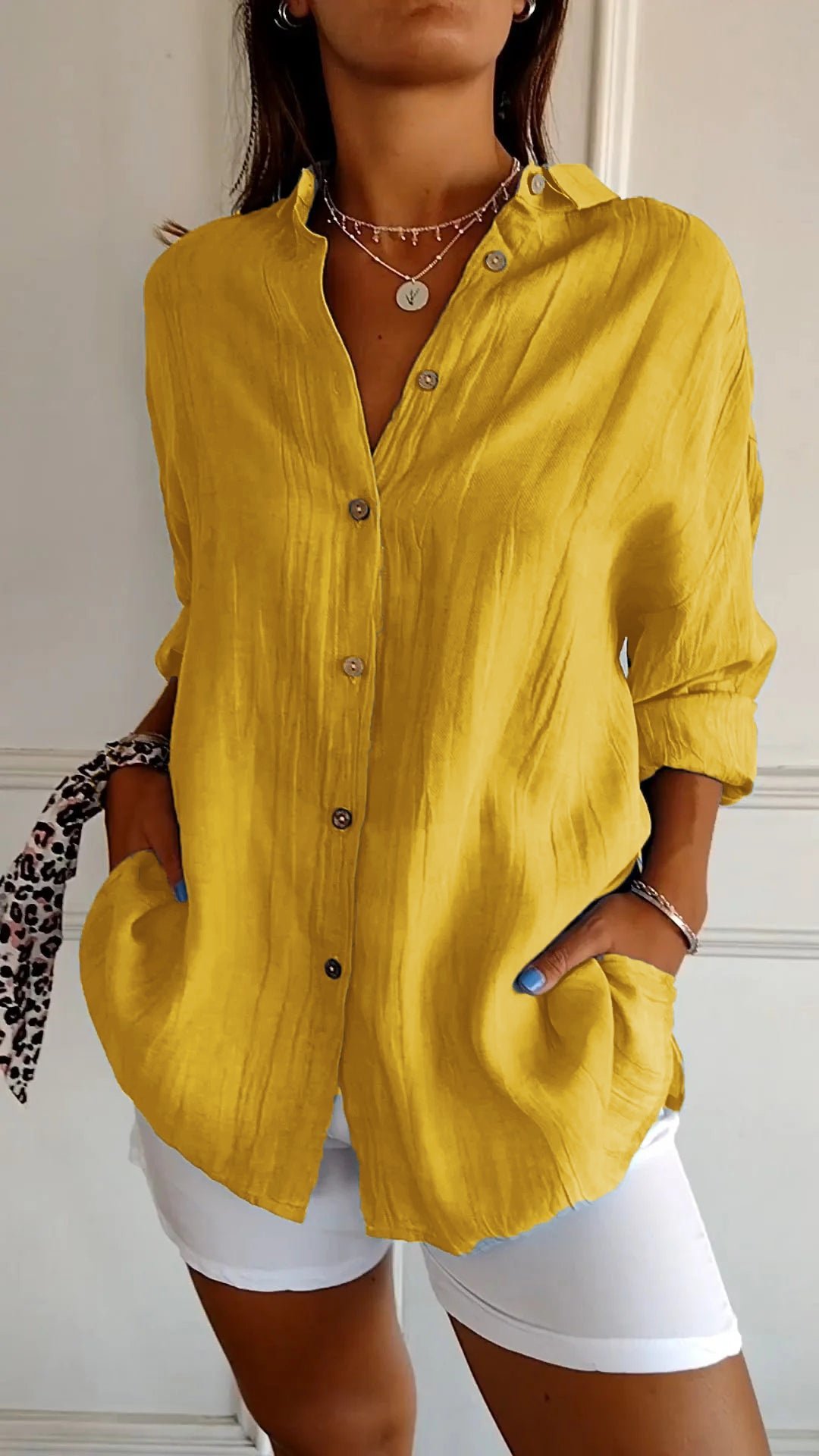 ☀️Summer Hot Sale 49% OFF🌈Women's Cotton and Linen Casual Single-Breasted Pleated Lapel Shirt