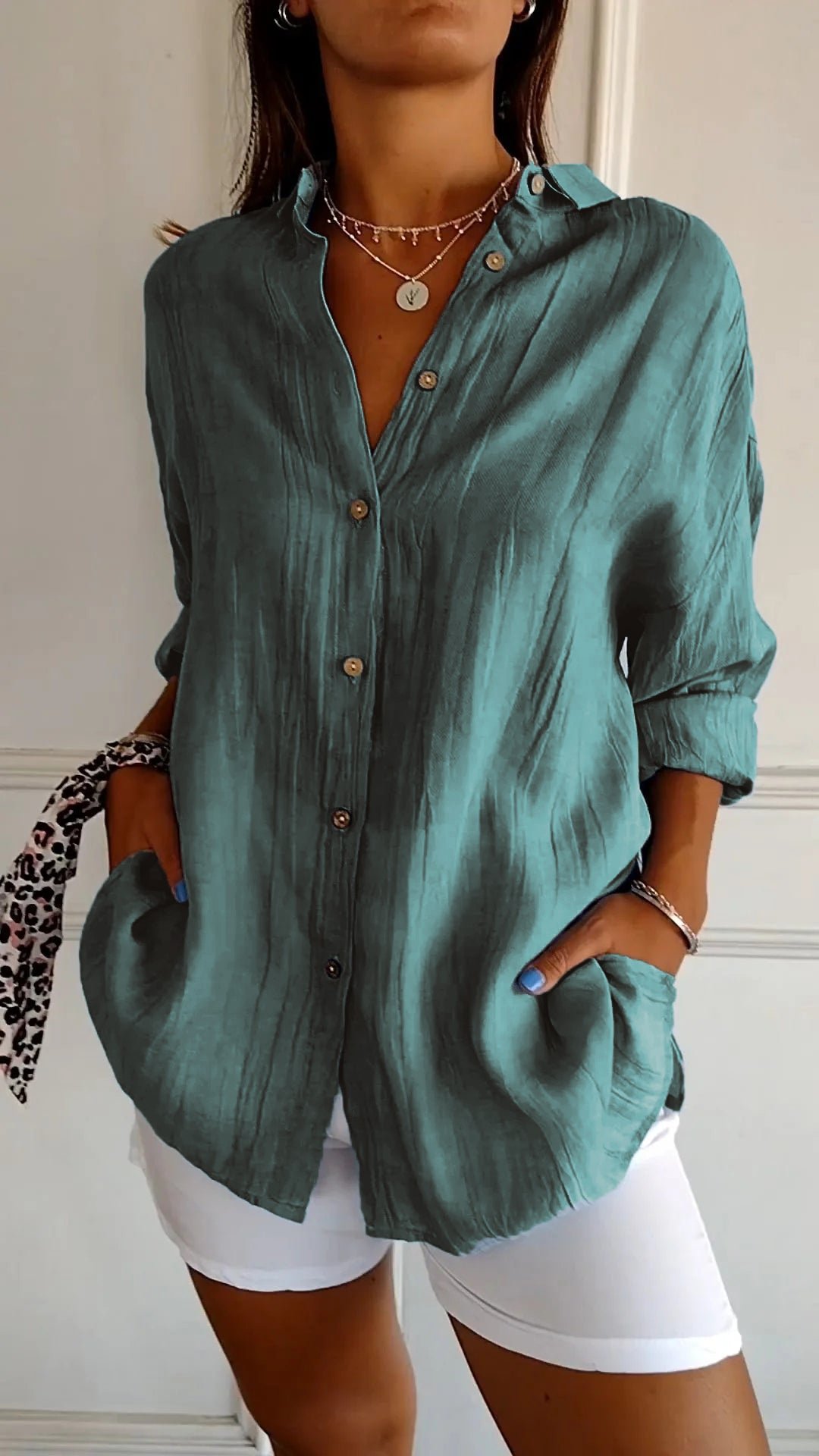 ☀️Summer Hot Sale 49% OFF🌈Women's Cotton and Linen Casual Single-Breasted Pleated Lapel Shirt