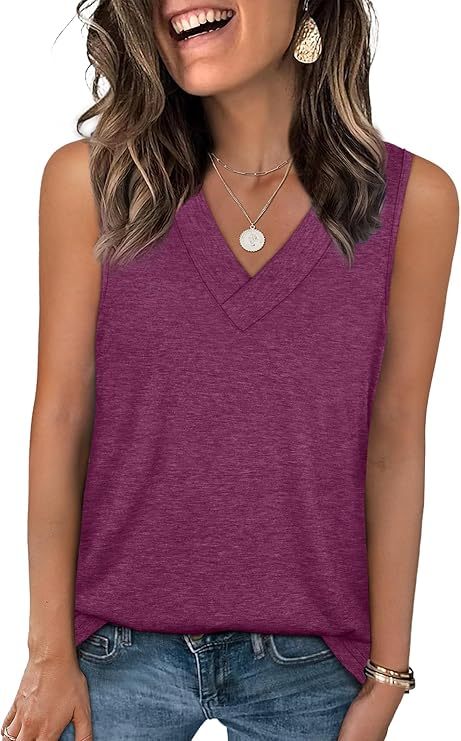 🎁Last Day Promotion 49% OFF✨Women's Sleeveless V-Neck Slimming Loose Fit Casual Tank Top T-Shirt