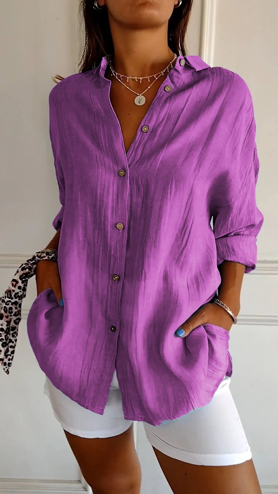 ☀️Summer Hot Sale 49% OFF🌈Women's Cotton and Linen Casual Single-Breasted Pleated Lapel Shirt