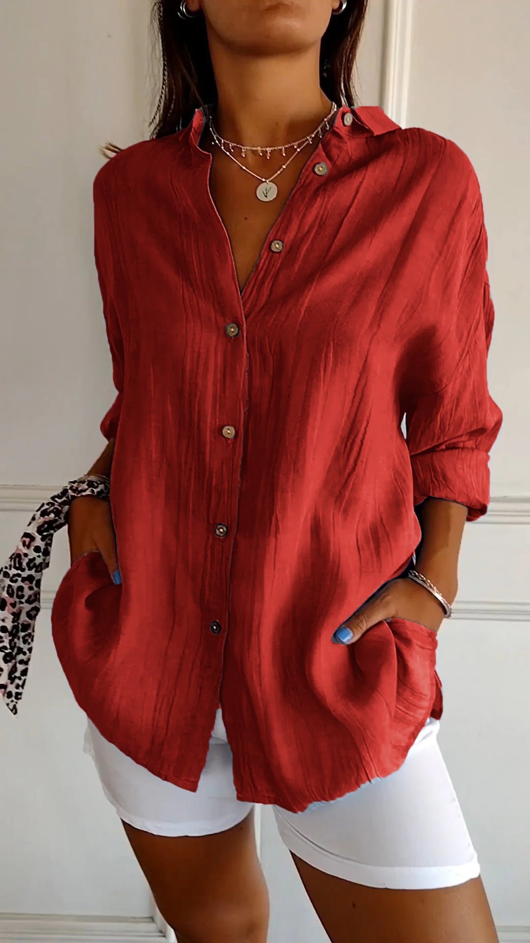 ☀️Summer Hot Sale 49% OFF🌈Women's Cotton and Linen Casual Single-Breasted Pleated Lapel Shirt