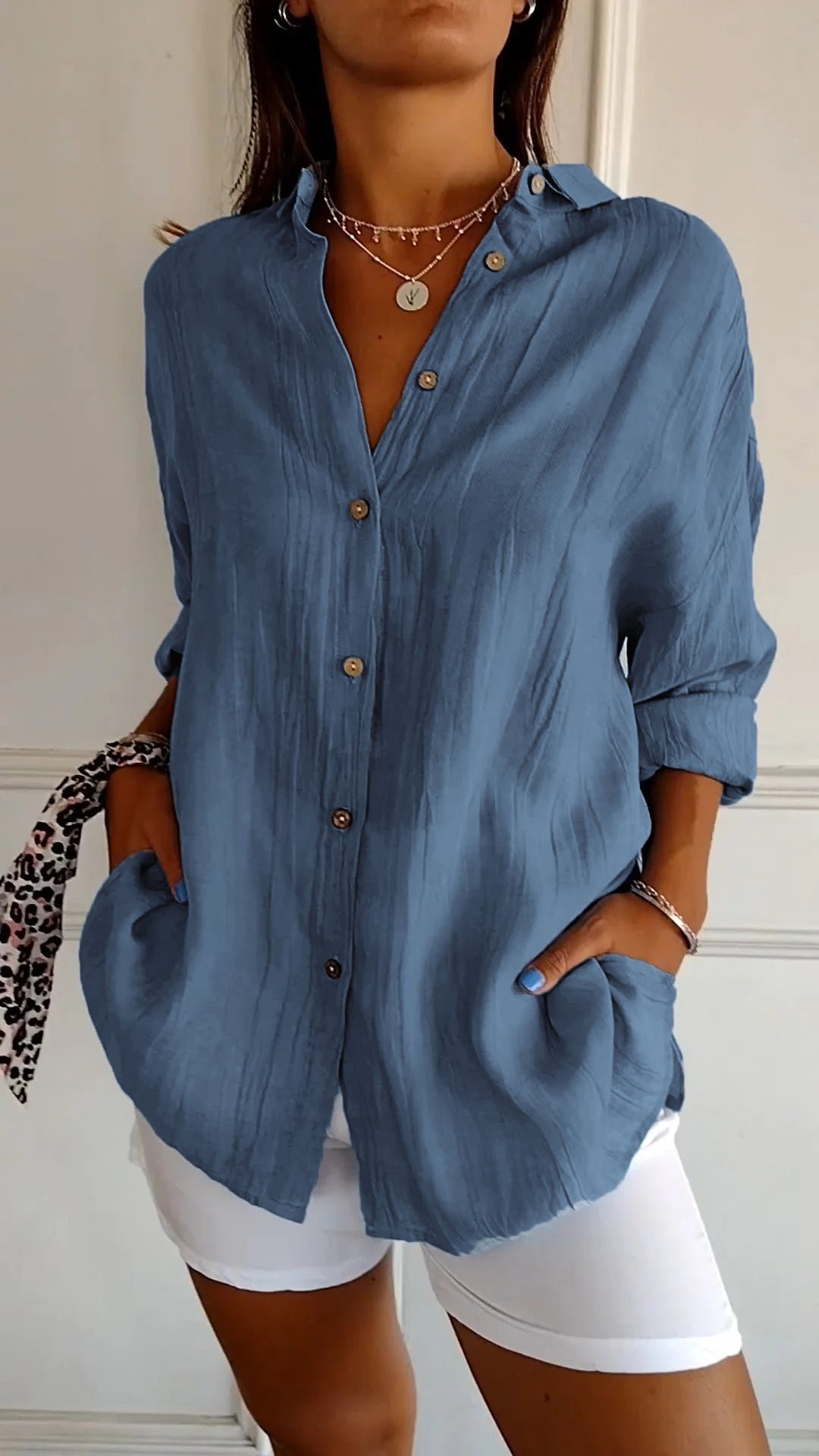 ☀️Summer Hot Sale 49% OFF🌈Women's Cotton and Linen Casual Single-Breasted Pleated Lapel Shirt
