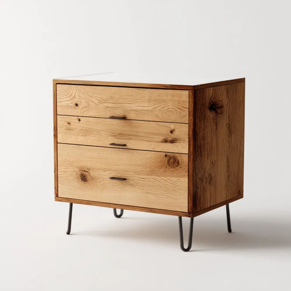 Kommode Massivholz 75x45x80 cm – Eiche – Industrieller Stil