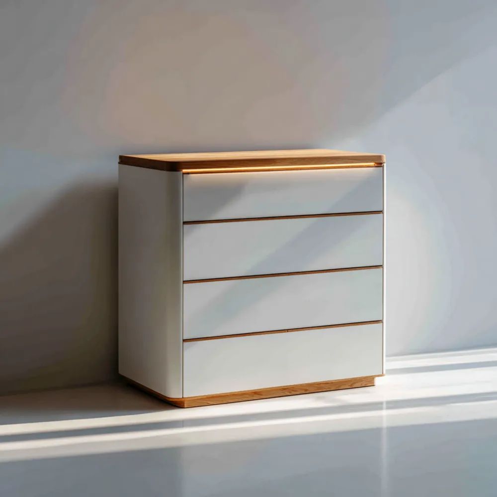 Moderne Kommode 80x90x40 cm – Weiß/Natur – Holzdesign