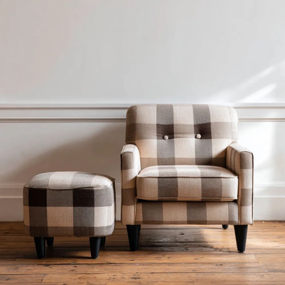 Sessel mit Hocker Stoffbezug 85x75x80 cm – Beige/Braun – Skandinavisches Design