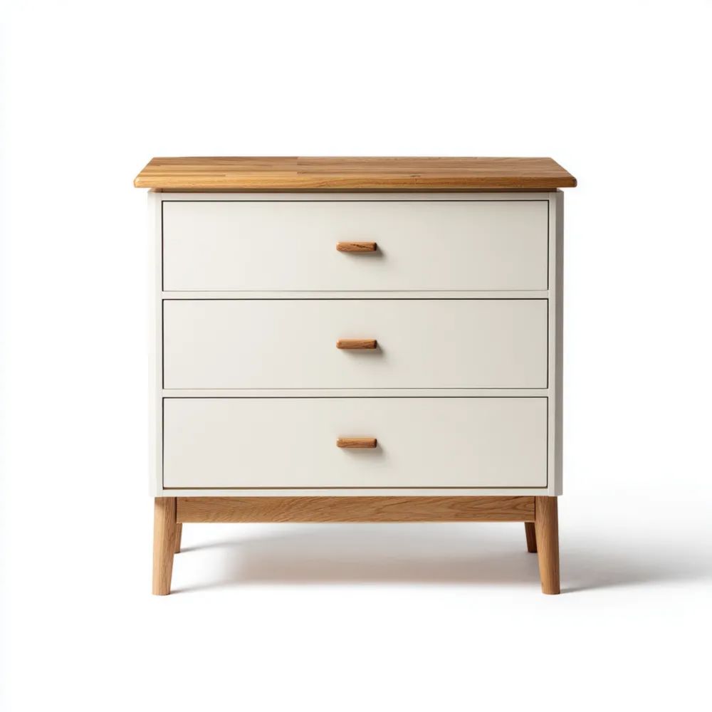 Kommode 80x40x75 cm - Weiß/Holz - Skandinavisches Design