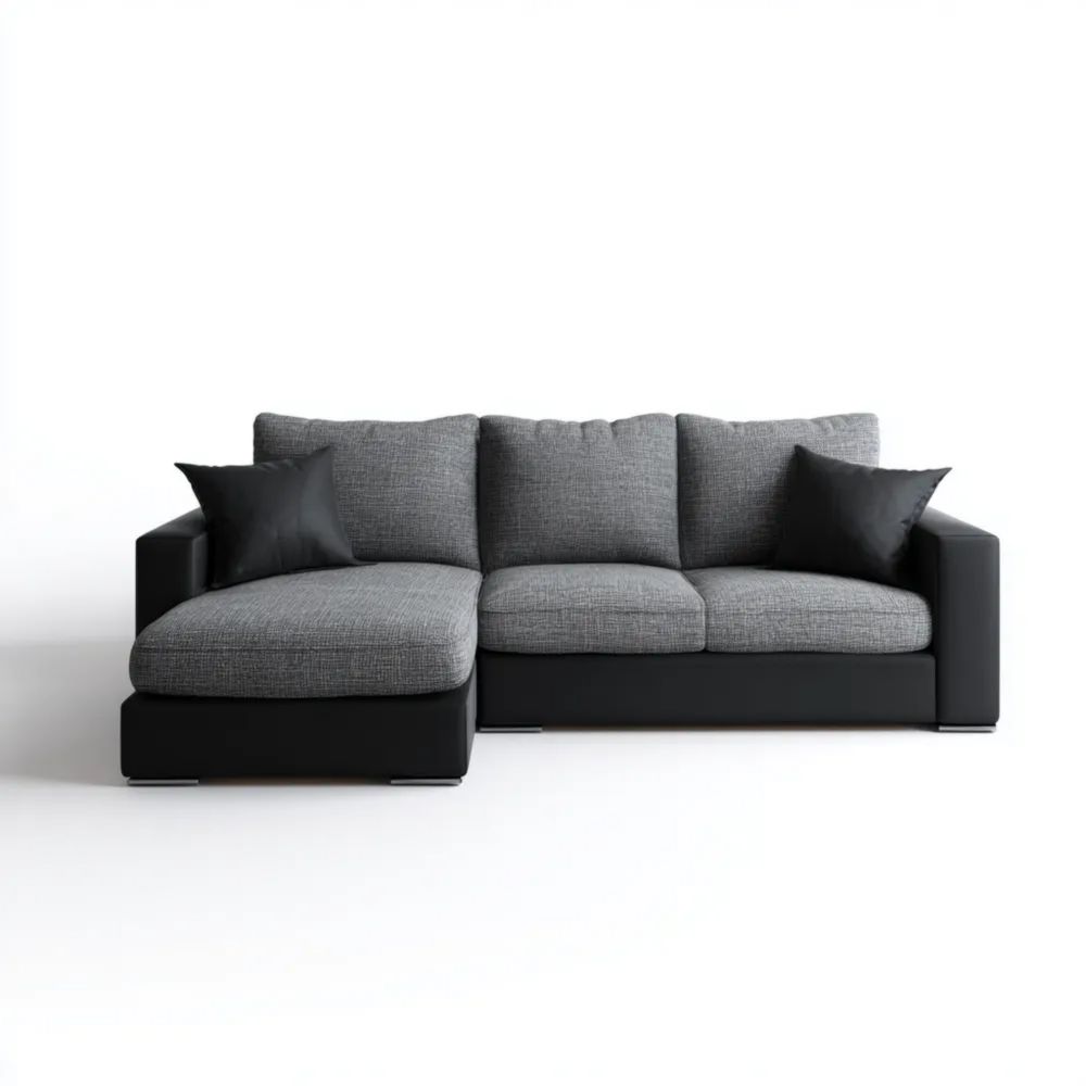 Ecksofa Stoffpolster 230x140x85 cm – Schwarz/Grau – Moderner Stil