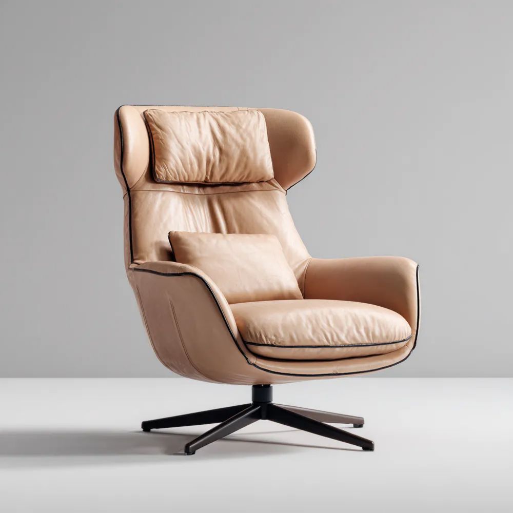 Drehsessel Leder 75x90x110 cm - Beige - Modernes Design