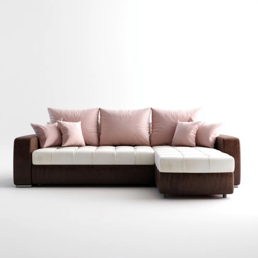 Ecksofa Stoff 250x150x85 cm – Weiß/Braun – Modernes Design