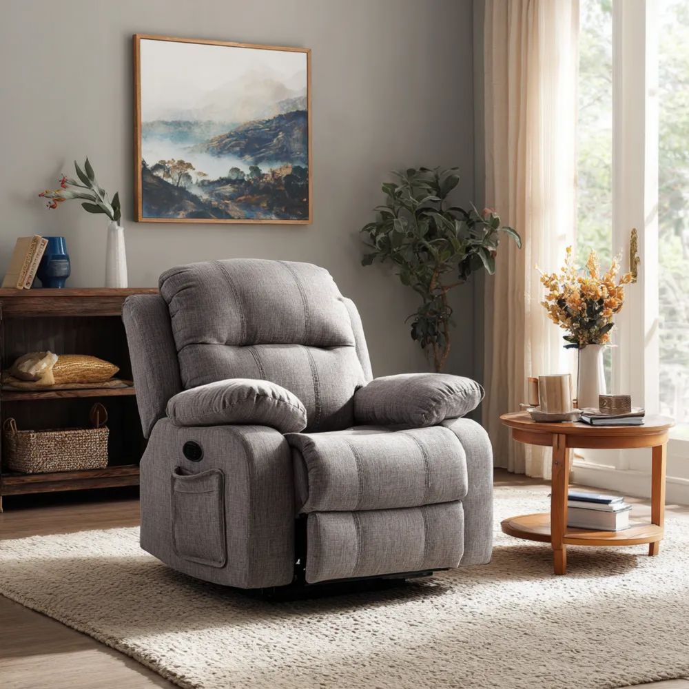 Relaxstuhl Stoffbezug 95x100x100 cm – Grau – Verstellbare Rückenlehne